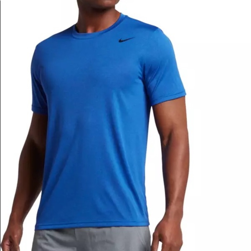 NWT Men's Nike Dri-Fit Tee Royal Blue Solid Size Large Black Logo Crew Neck